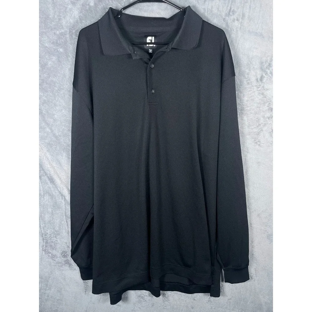 FJ Footjoy Golf Men's Long Sleeve Polo Shirt Black Size XXL 2XL - Picture 2 of 5